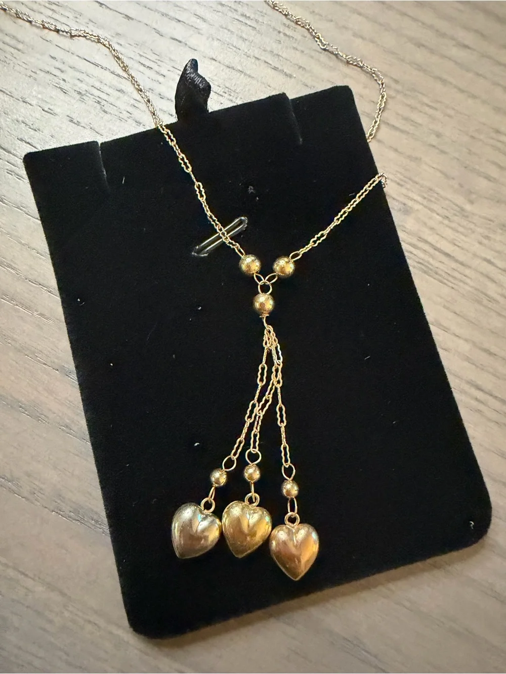 14k Gold Tricolor Heart Drop Y-Necklace